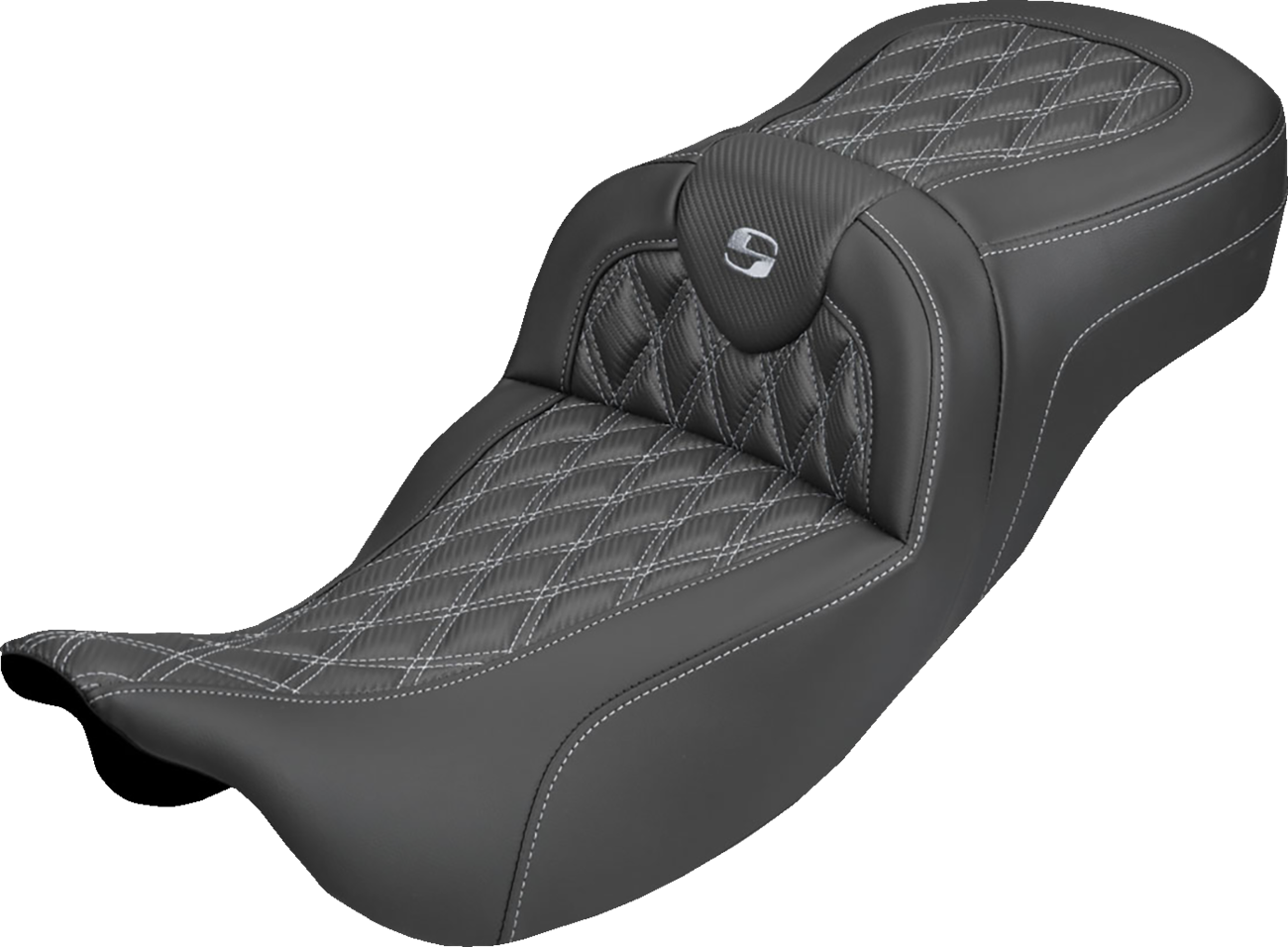 SADDLEMEN Extended Reach Roadsofa™ Carbon Fiber Seat - Lattice - Silver Stitch - Without Backrest - FL '08-'25