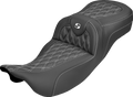 SADDLEMEN Extended Reach Roadsofa™ Carbon Fiber Seat - Lattice - White Stitch - Without Backrest - FL '08-'25
