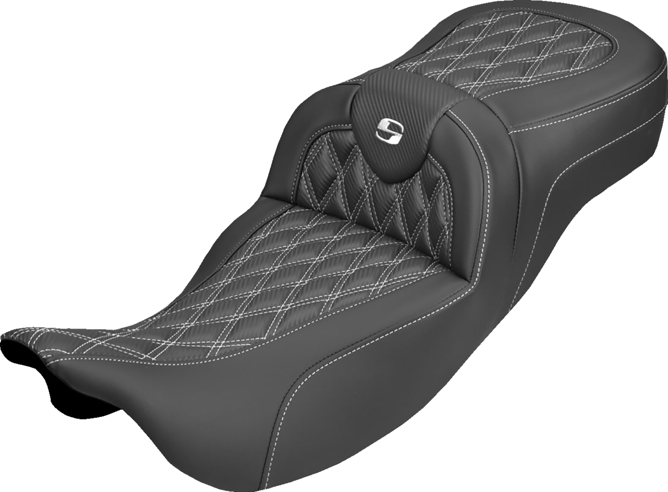 SADDLEMEN Extended Reach Roadsofa™ Carbon Fiber Seat - Lattice - White Stitch - Without Backrest - FL '08-'25