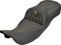 SADDLEMEN Extended Reach Roadsofa™ Carbon Fiber Seat - Lattice - Gold Stitch - Without Backrest - FL '08-'25