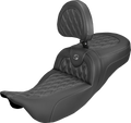 SADDLEMEN Extended Reach Roadsofa™ Carbon Fiber Seat - Lattice - Gray Stitch - With Backrest - FL '08-'25