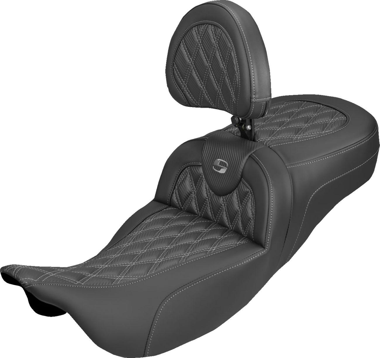SADDLEMEN Extended Reach Roadsofa™ Carbon Fiber Seat - Lattice - Gray Stitch - With Backrest - FL '08-'25