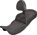 SADDLEMEN Extended Reach Roadsofa™ Carbon Fiber Seat - Lattice - Red Stitch - With Backrest - FL '08-'25