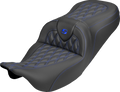 SADDLEMEN Roadsofa™ Carbon Fiber Seat - Lattice - Blue Stitch - Without Backrest - FLH/FLT '08-'25