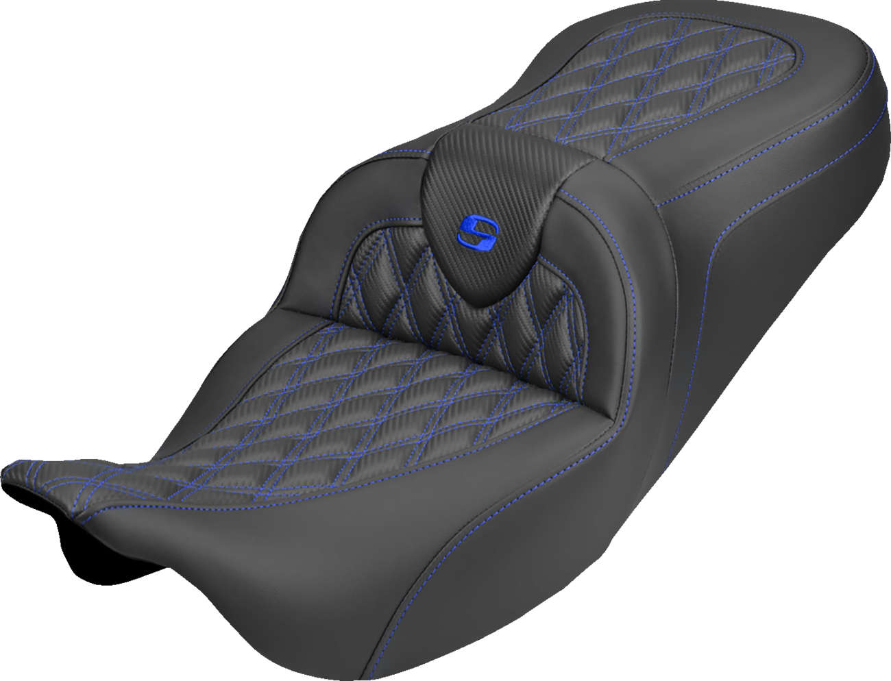 SADDLEMEN Roadsofa™ Carbon Fiber Seat - Lattice - Blue Stitch - Without Backrest - FLH/FLT '08-'25
