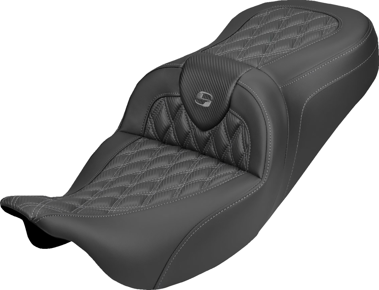 SADDLEMEN Roadsofa™ Carbon Fiber Seat - Lattice - Gray Stitch - Without Backrest - FLH/FLT '08-'25