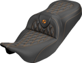 SADDLEMEN Roadsofa™ Carbon Fiber Seat - Lattice - Orange Stitch - Without Backrest - FLH/FLT '08-'25