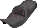 SADDLEMEN Roadsofa™ Carbon Fiber Seat - Lattice - Red Stitch - Without Backrest - FLH/FLT '08-'25