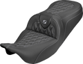 SADDLEMEN Roadsofa™ Carbon Fiber Seat - Lattice - Silver Stitch - Without Backrest - FLH/FLT '08-'25