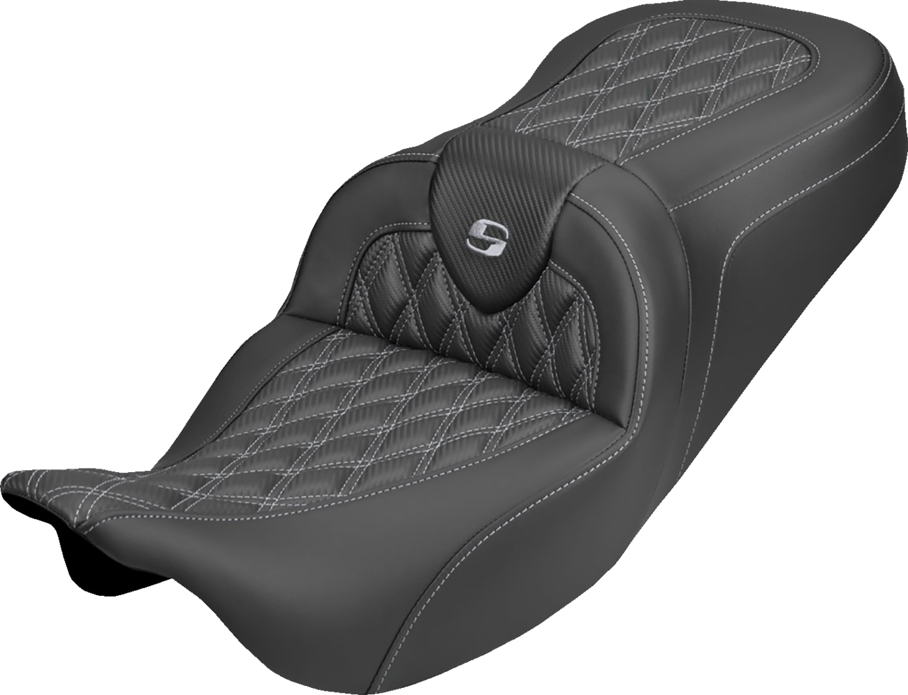 SADDLEMEN Roadsofa™ Carbon Fiber Seat - Lattice - Silver Stitch - Without Backrest - FLH/FLT '08-'25