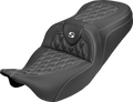 SADDLEMEN Roadsofa™ Carbon Fiber Seat - Lattice - White Stitch - Without Backrest - FLH/FLT '08-'25