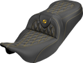 SADDLEMEN Roadsofa™ Carbon Fiber Seat - Lattice - Gold Stitch - Without Backrest - FLH/FLT '08-'25