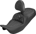 SADDLEMEN Roadsofa™ Carbon Fiber Seat - Lattice - Gray Stitch - With Backrest - FLH/FLT '08-'25
