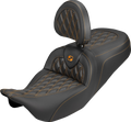 SADDLEMEN Roadsofa™ Carbon Fiber Seat - Lattice - Orange Stitch - With Backrest - FLH/FLT '08-'25
