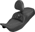 SADDLEMEN Roadsofa™ Carbon Fiber Seat - Lattice - Silver Stitch - With Backrest - FLH/FLT '08-'25