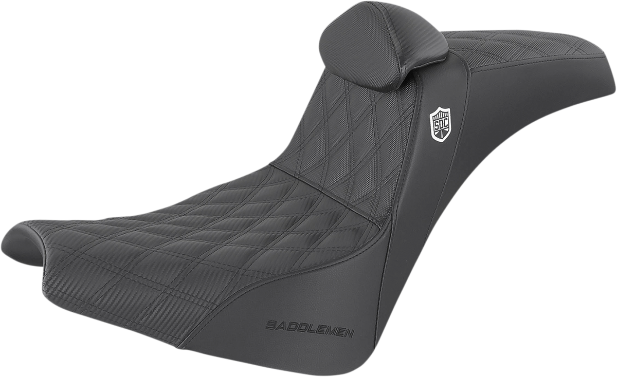 SADDLEMEN Pro Series SDC Performance Seat - w/ Backrest - Lattice Stitch/Lumbar Gripper - FX/FL '18-'24