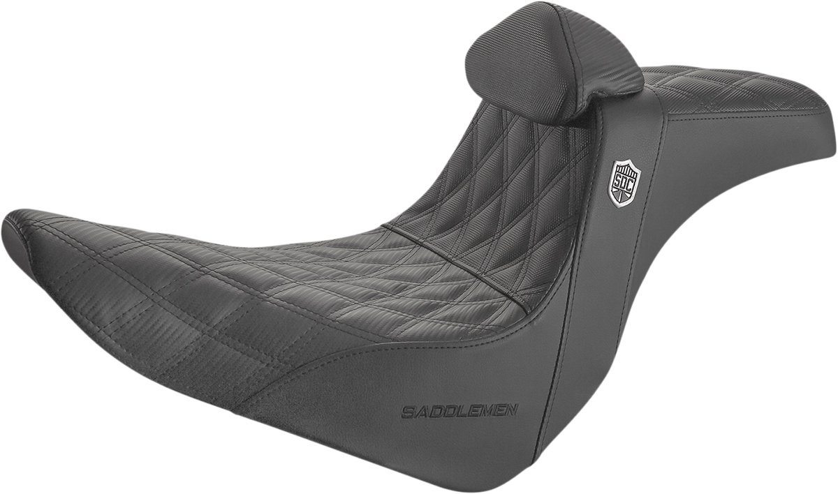 SADDLEMEN Pro Series SDC Performance Seat - w/ Backrest - Lattice Stitch/Lumbar Gripper - FL/FX '18-'24