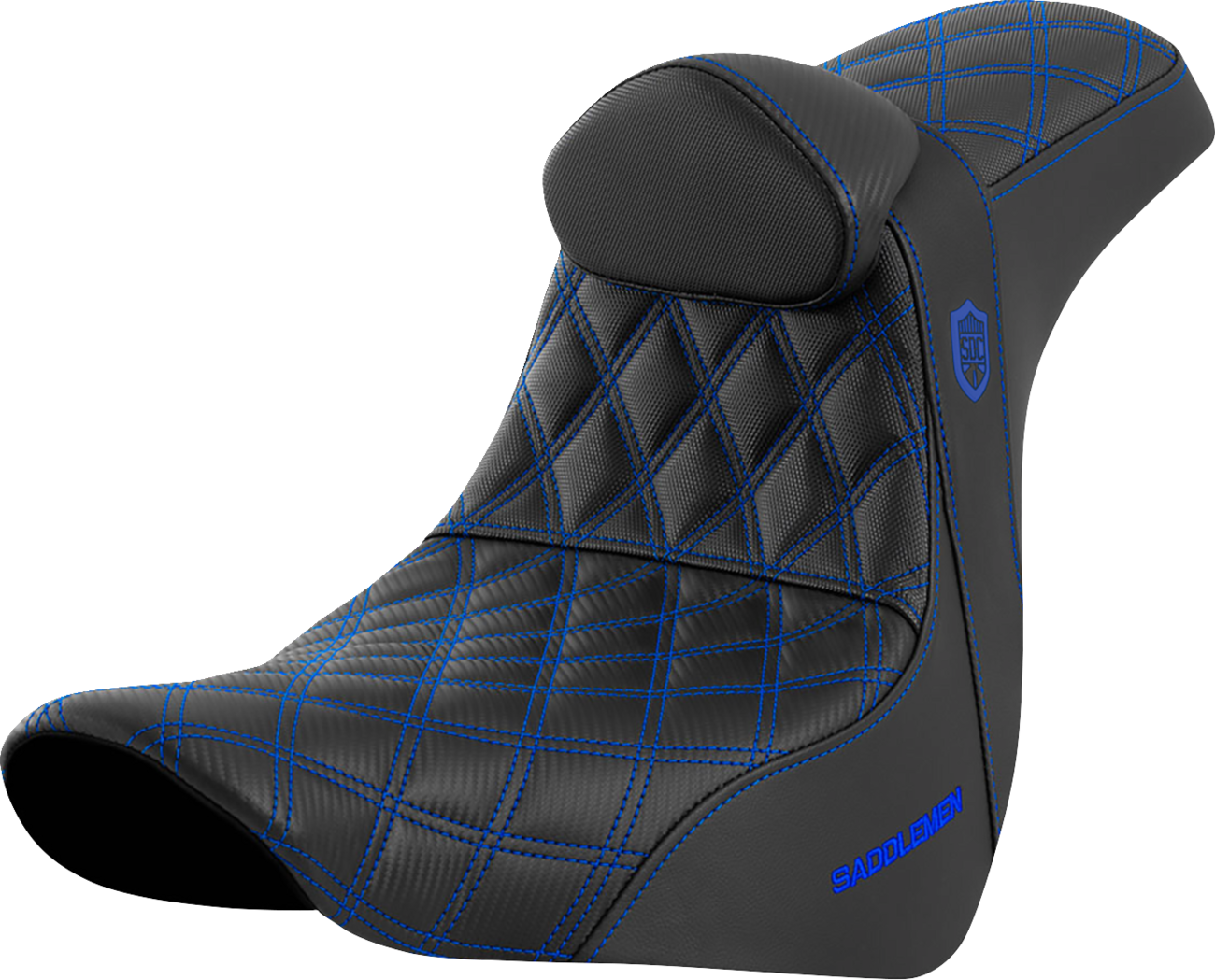 SADDLEMEN Pro Series SDC Performance Seat - w/ Backrest - Blue Stitch - FL/FX '18-'23
