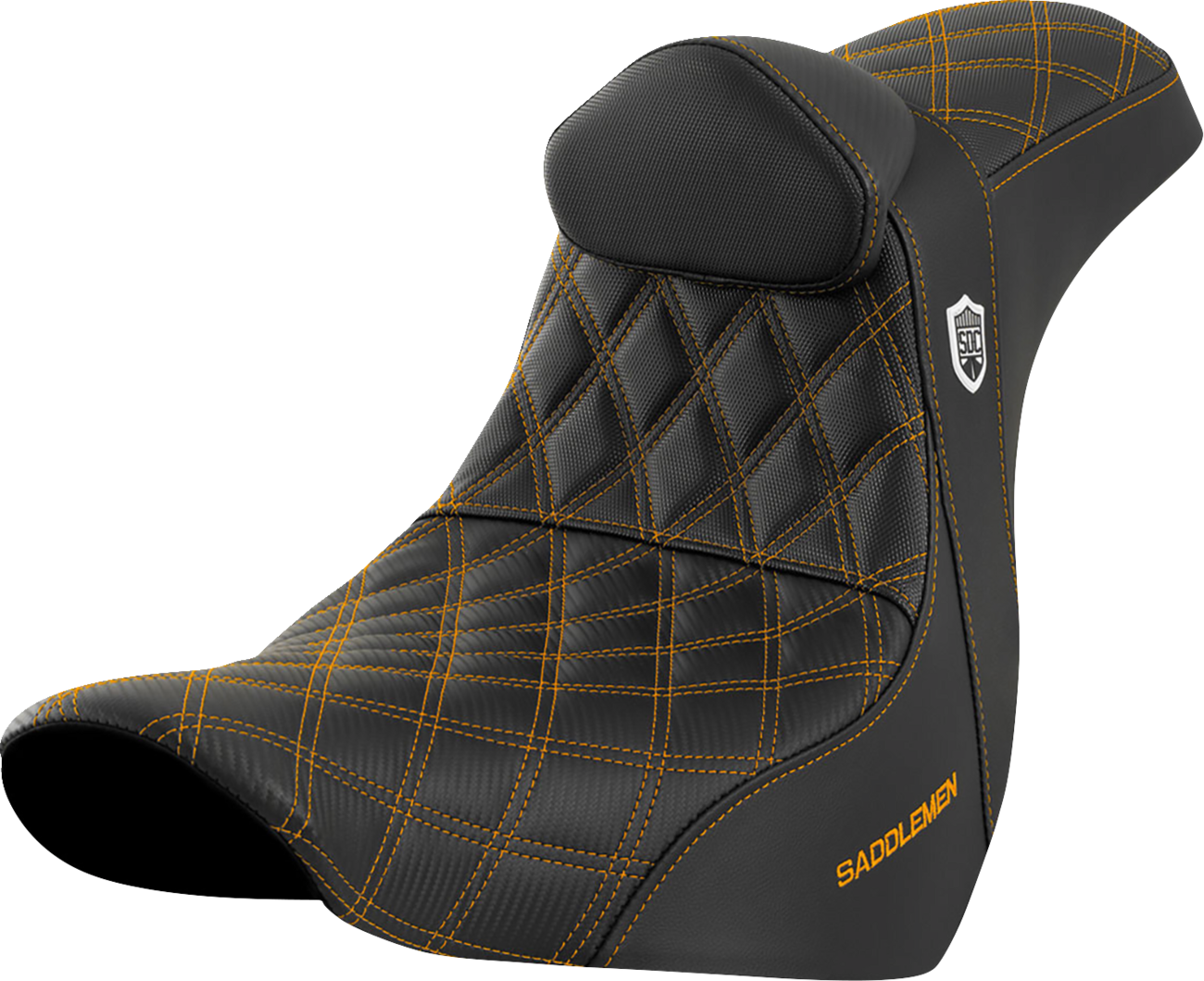 SADDLEMEN Pro Series SDC Performance Seat - w/ Backrest - Gold Stitch - FL/FX '18-'23