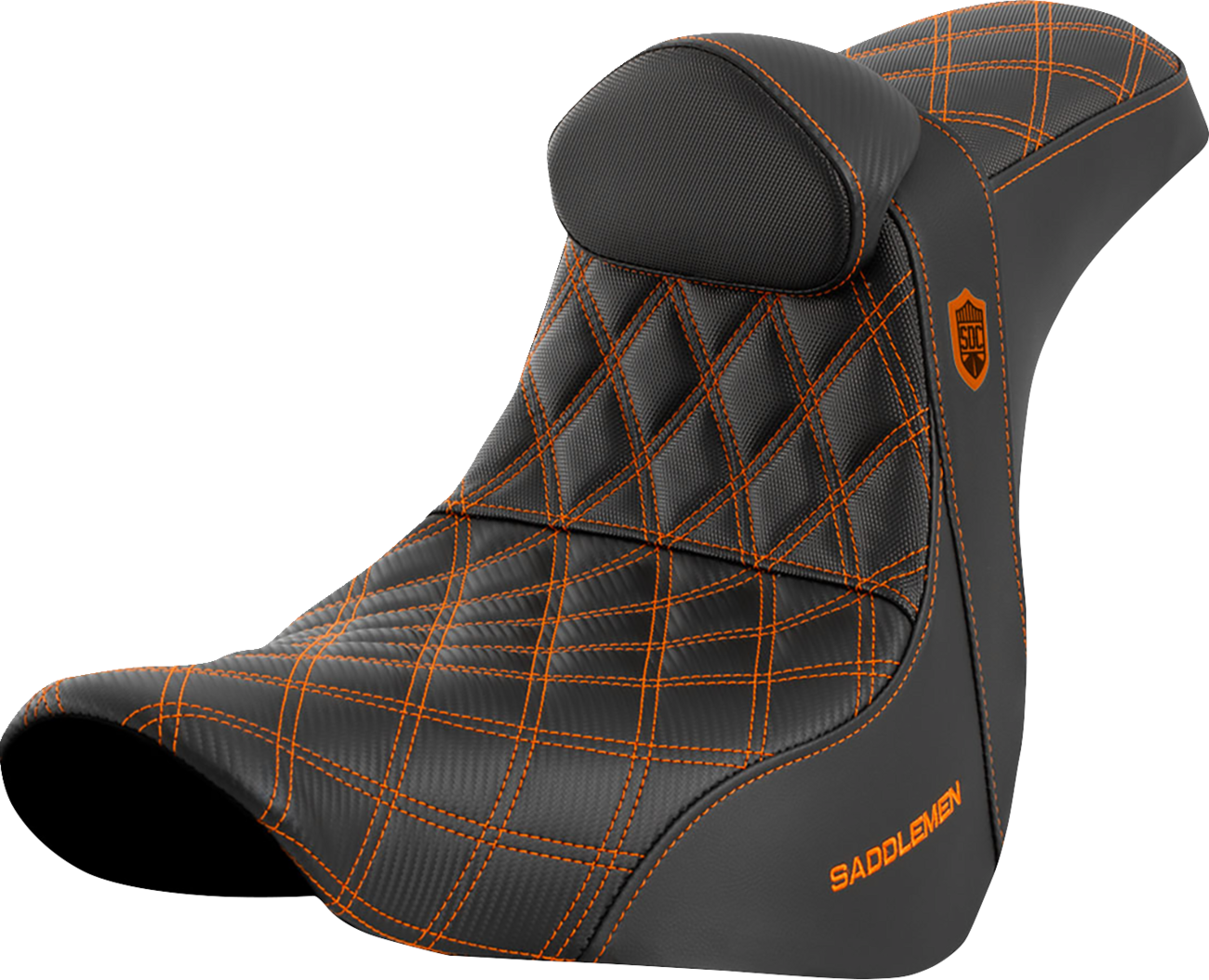 SADDLEMEN Pro Series SDC Performance Seat - w/ Backrest - Orange Stitch - FL/FX '18-'23