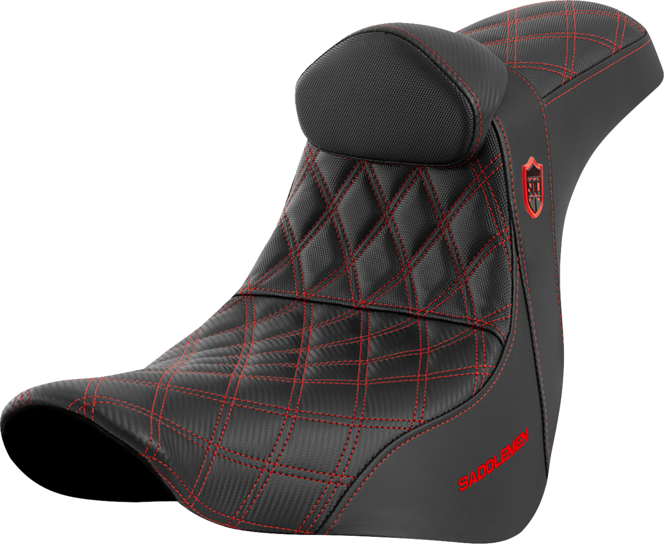 SADDLEMEN Pro Series SDC Performance Seat - w/ Backrest - Red Stitch - FL/FX '18-'23