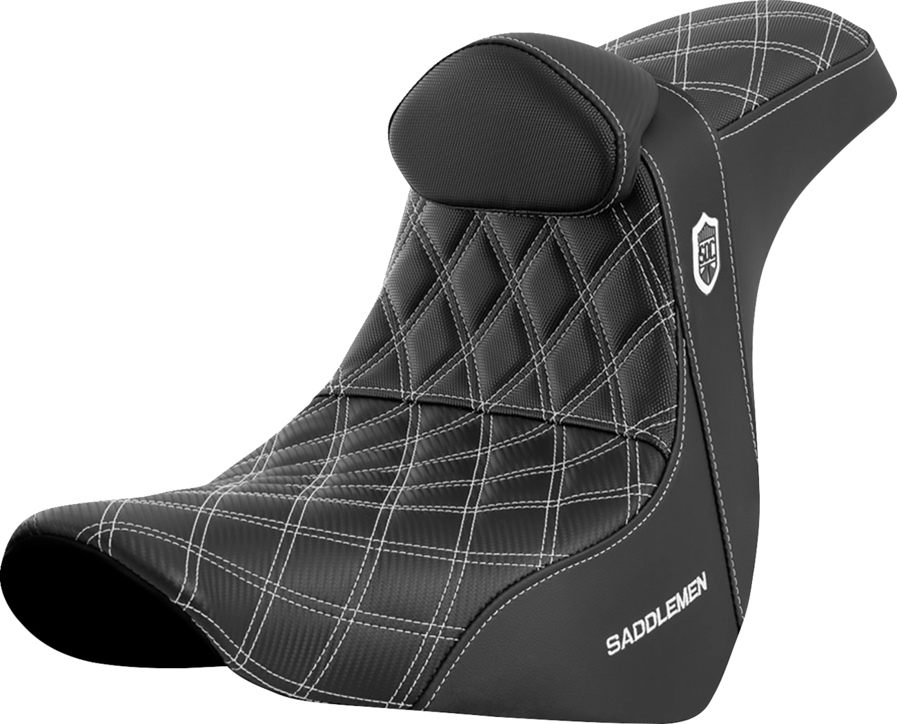 SADDLEMEN Pro Series SDC Performance Seat - w/ Backrest - White Stitch - FL/FX '18-'23