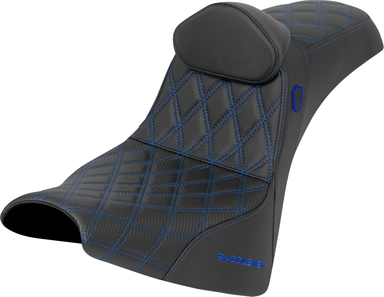 SADDLEMEN Pro Series SDC Performance Seat - w/ Backrest - Blue Stitch - Gripper - FXBB/FXST '18-'25
