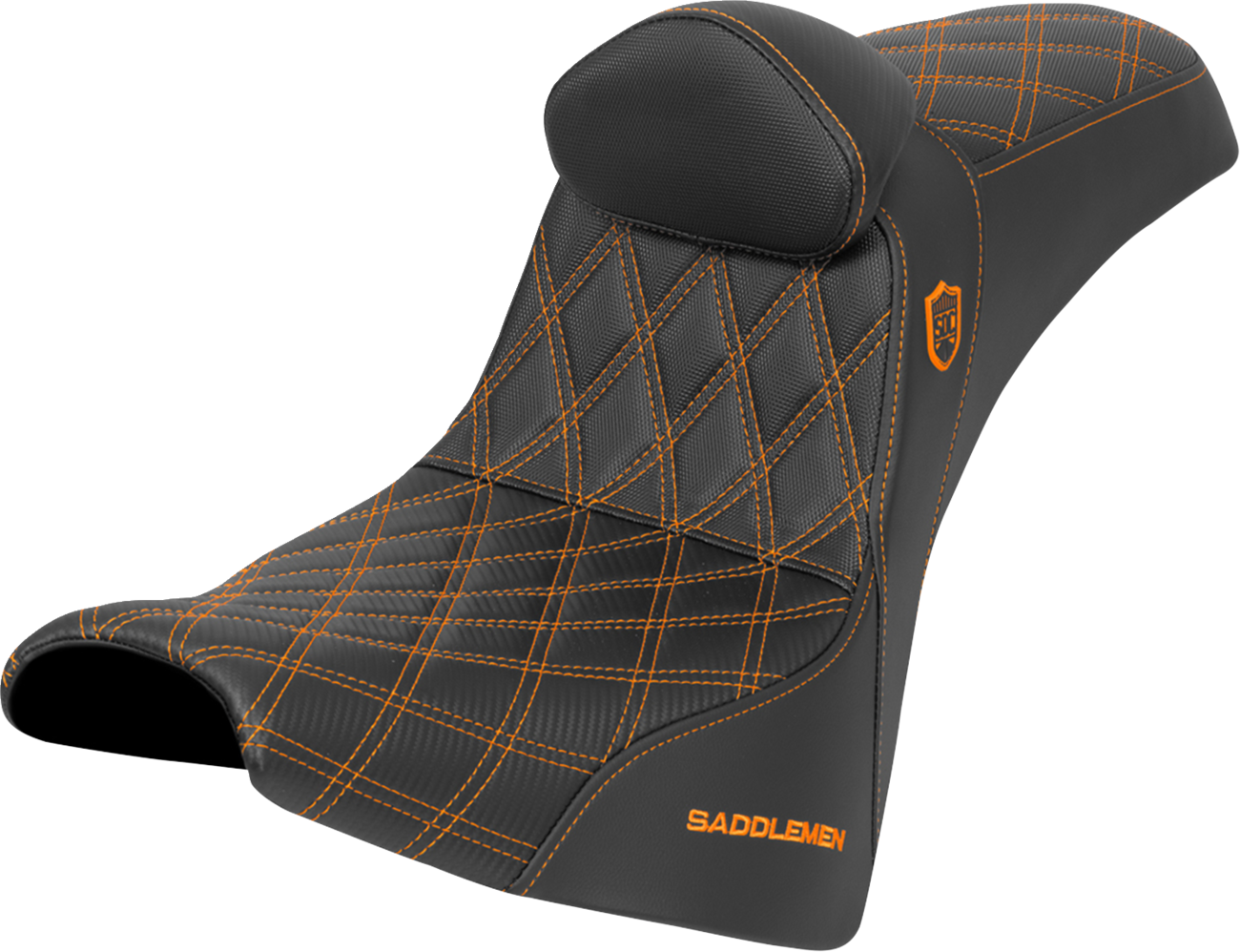 SADDLEMEN Pro Series SDC Performance Seat - w/ Backrest - Orange Stitch - Gripper - FXBB/FXST '18-'25