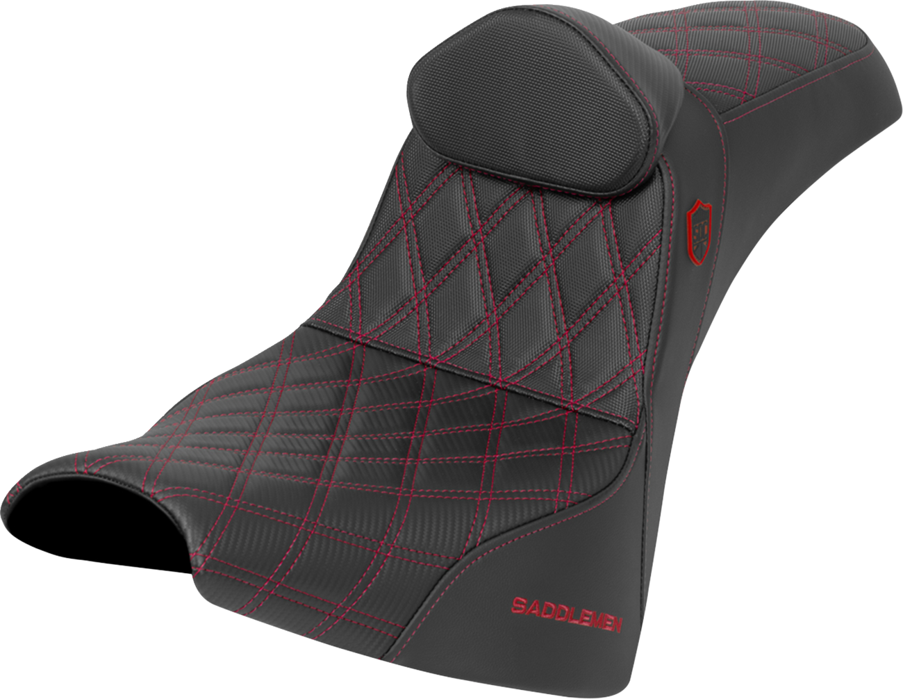 SADDLEMEN Pro Series SDC Performance Seat - w/ Backrest - Red Stitch - Gripper - FXBB/FXST '18-'25