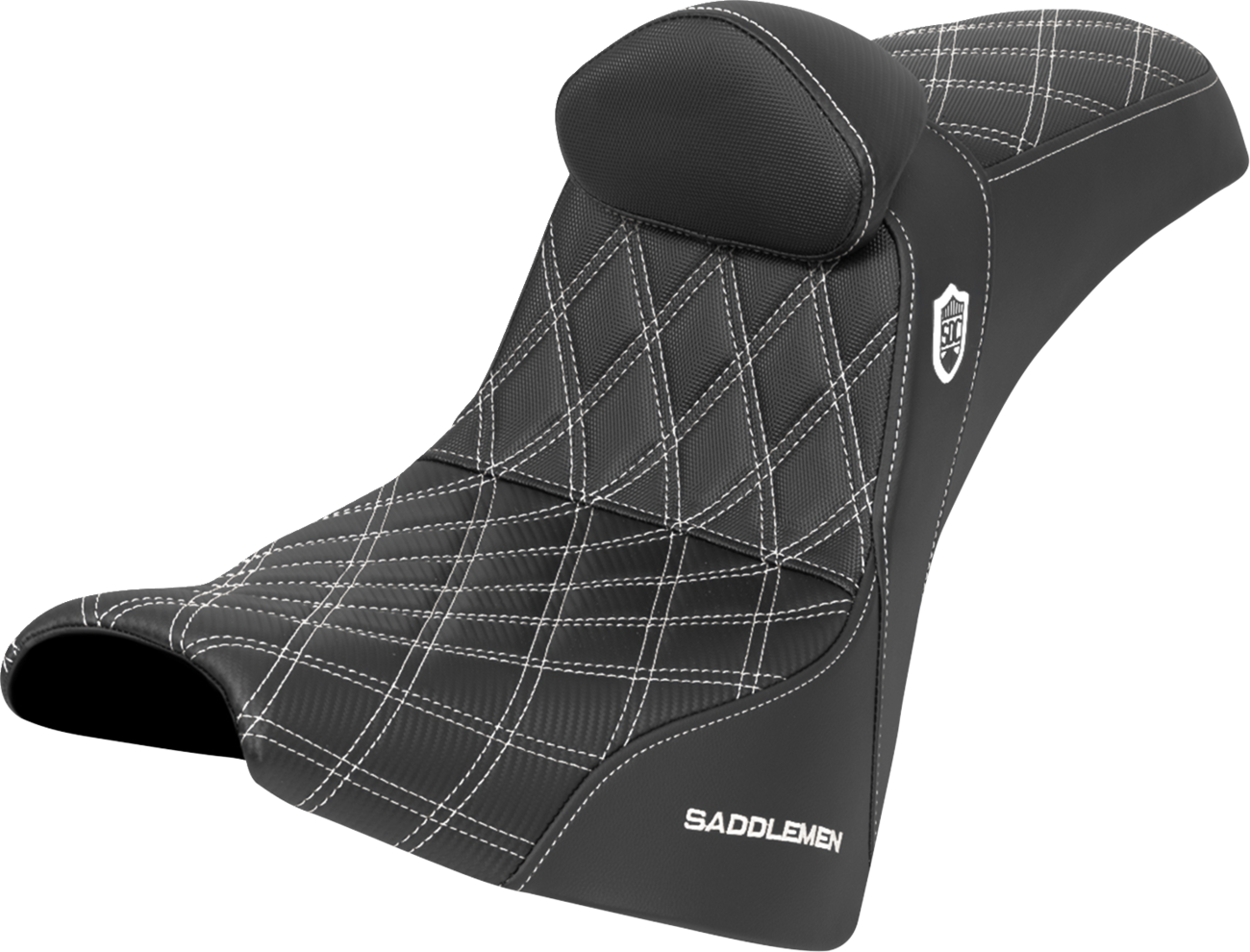 SADDLEMEN Pro Series SDC Performance Seat - w/ Backrest - White Stitch - Gripper - FXBB/FXST '18-'25