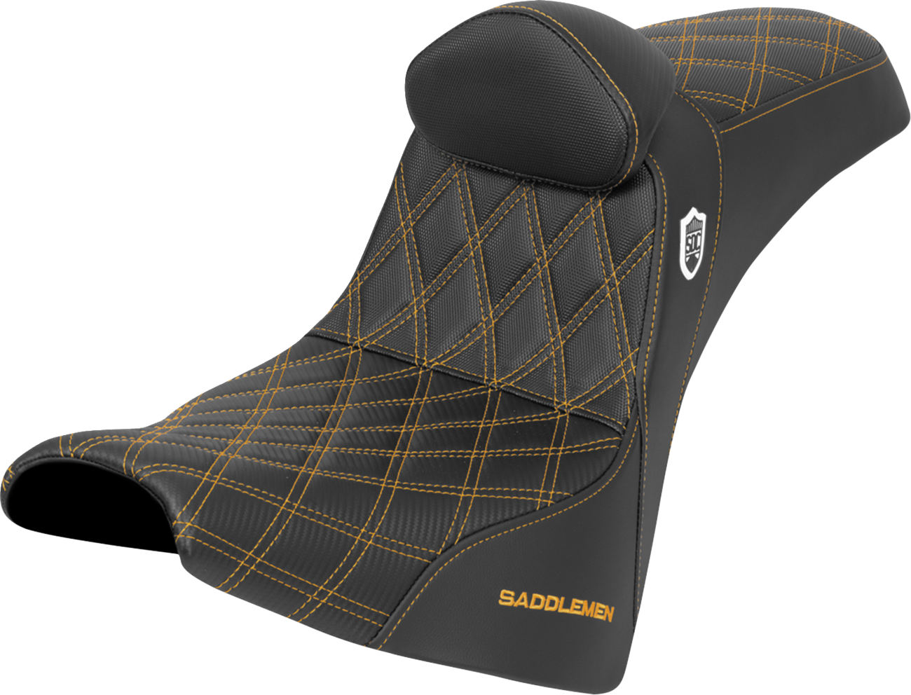 SADDLEMEN Pro Series SDC Performance Seat - w/ Backrest - Gold Stitch - Gripper - FXBB/FXST '18-'25