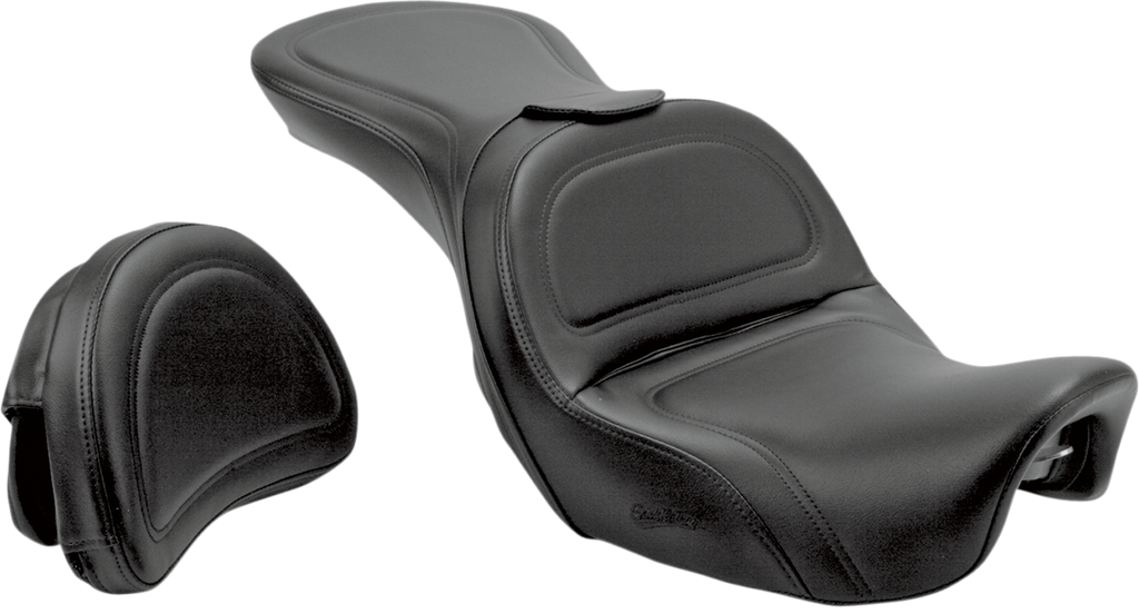 SADDLEMEN Seat - Explorer™ - With Backrest - Stitched - Black - FLD/FXD '06-'17