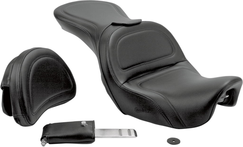 SADDLEMEN Seat - Explorer™ - With Backrest - Stitched - Black - FLD/FXD '06-'17