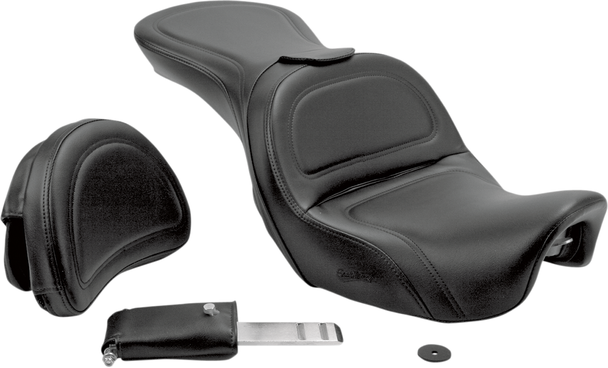 SADDLEMEN Seat - Explorer™ - With Backrest - Stitched - Black - FLD/FXD '06-'17