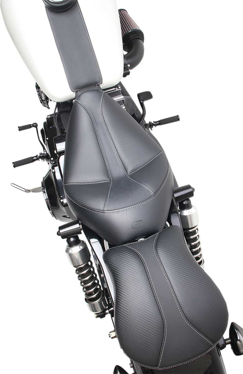 SADDLEMEN Dominator Solo Seat - w/o Backrest- Black w/ Gray Stitching - FXD/WG '96-'03