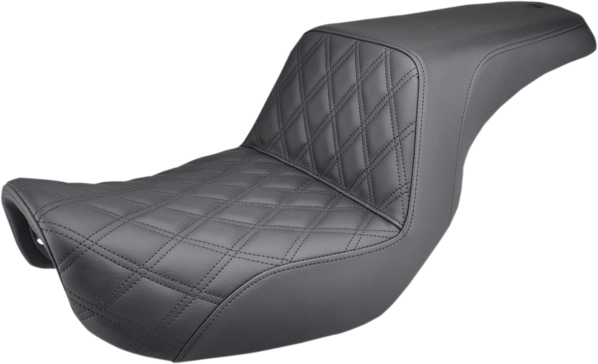 SADDLEMEN Step-Up Seat - Front Lattice Stitch - Black - Dyna