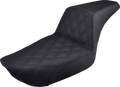 SADDLEMEN Step-Up Seat - Front Lattice Stitch - Black - Dyna