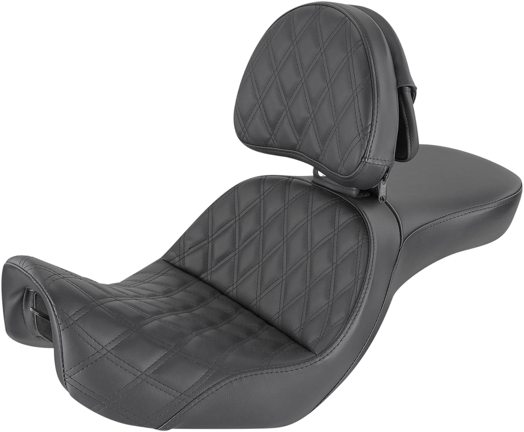 SADDLEMEN Explorer Seat - With Backrest - Lattice Stitched - Black - FXD