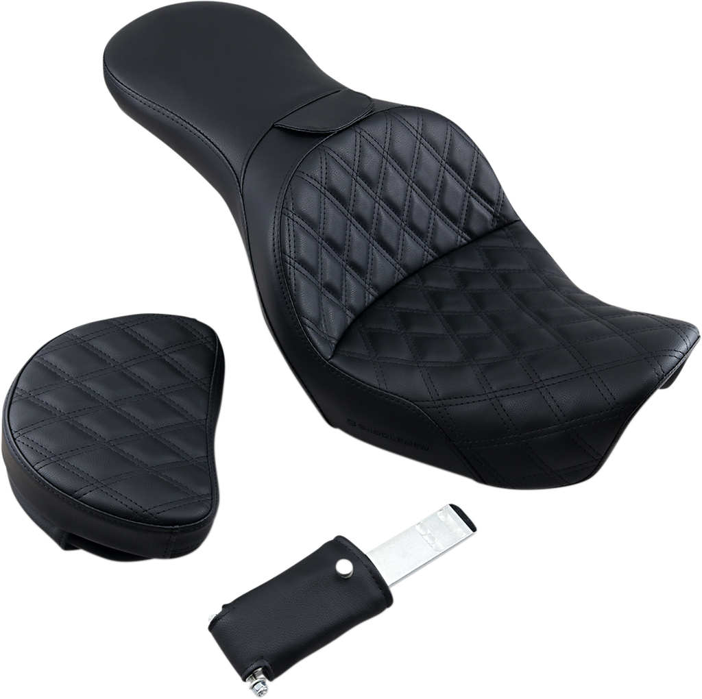 SADDLEMEN Explorer Seat - With Backrest - Lattice Stitched - Black - FXD