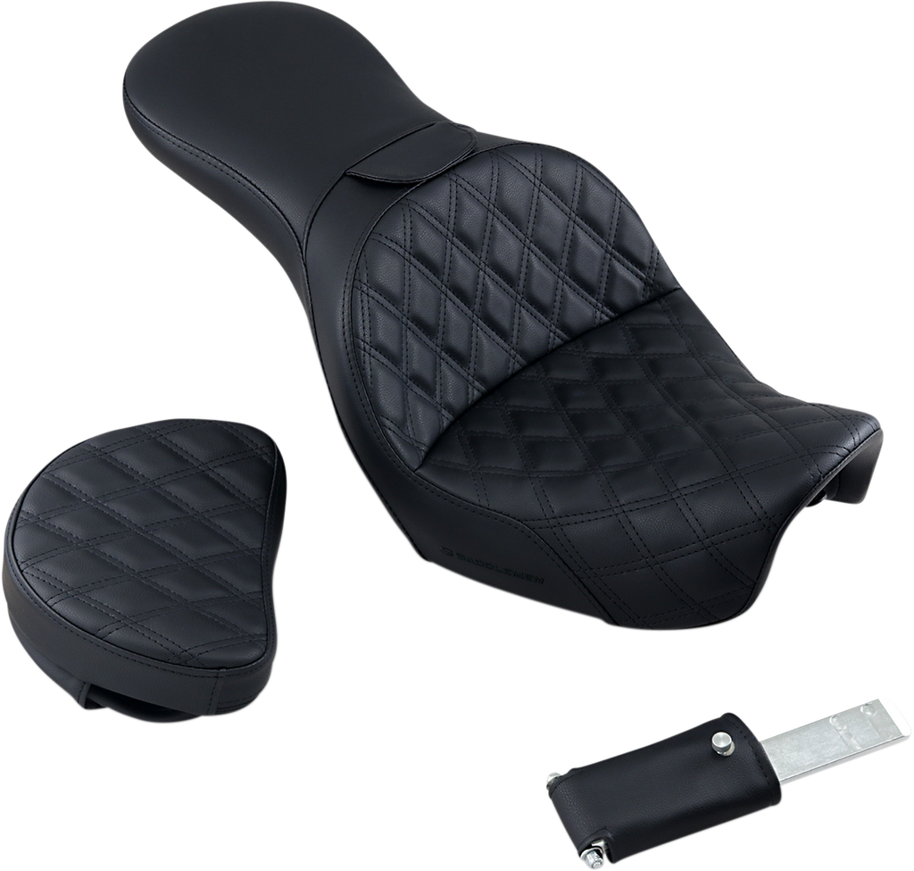 SADDLEMEN Explorer Seat - With Backrest - Lattice Stitched - Black - FXD