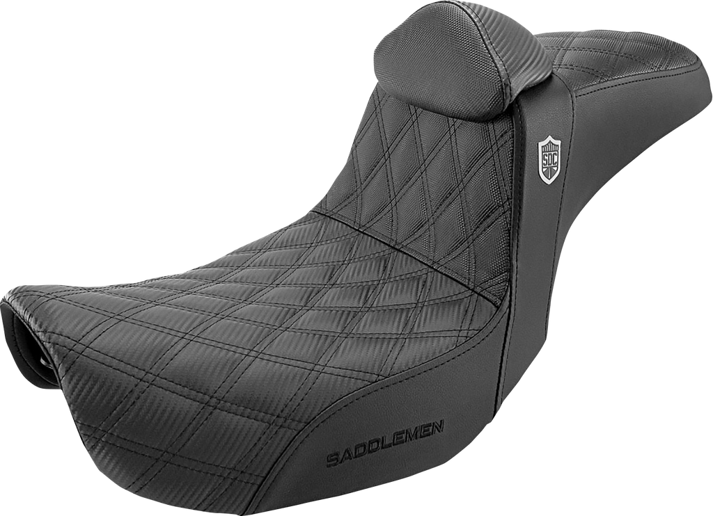 SADDLEMEN Pro Series SDC Performance Seat - w/ Backrest - Lattice Stitch/Lumbar Gripper - FLD/FXD '06-'17