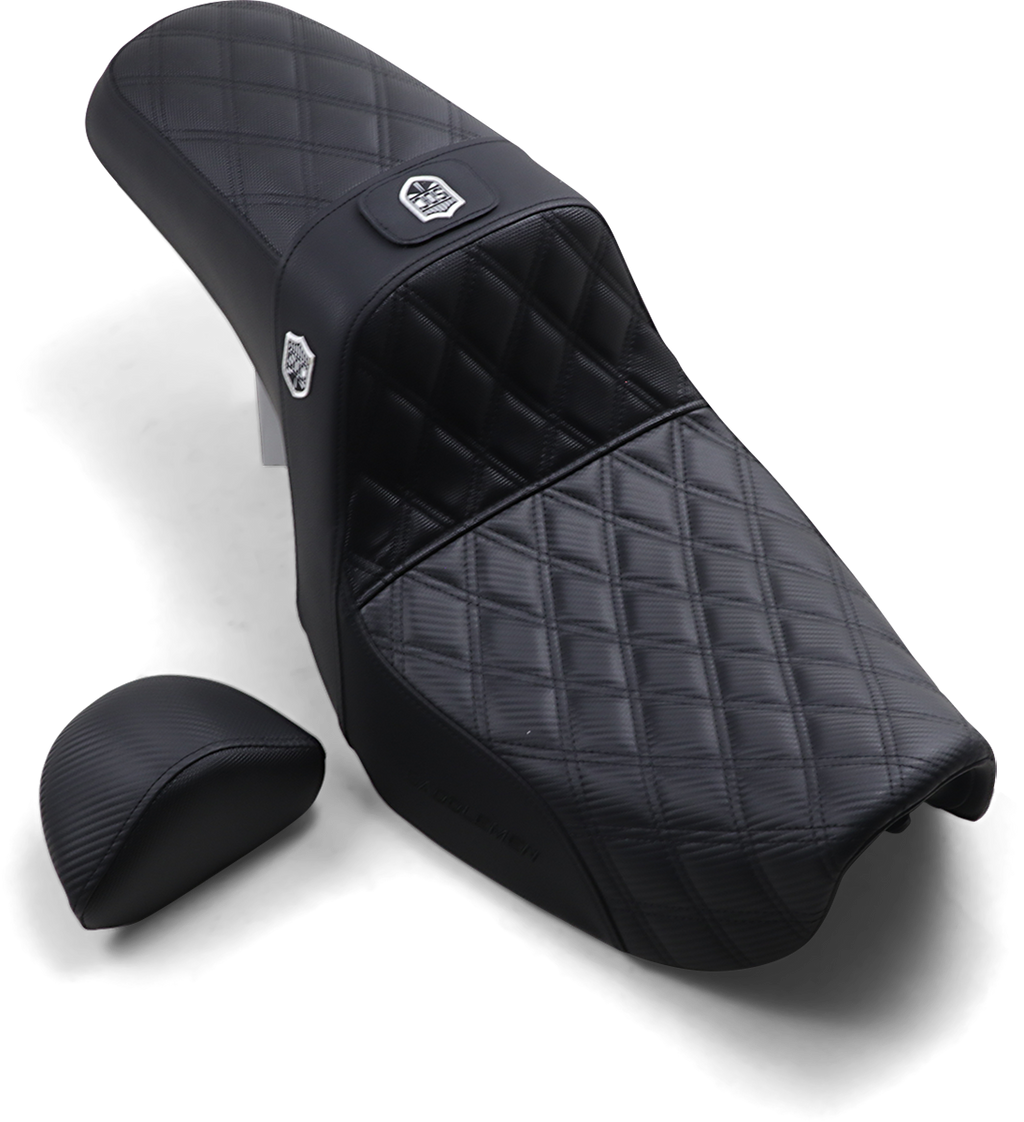 SADDLEMEN Pro Series SDC Performance Seat - w/ Backrest - Lattice Stitch/Lumbar Gripper - FLD/FXD '06-'17