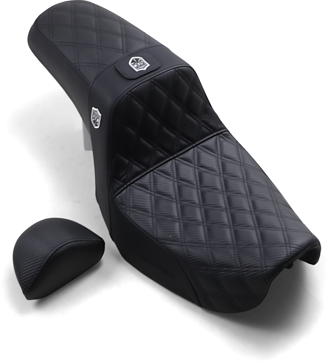 SADDLEMEN Pro Series SDC Performance Seat - w/ Backrest - Lattice Stitch/Lumbar Gripper - FLD/FXD '06-'17