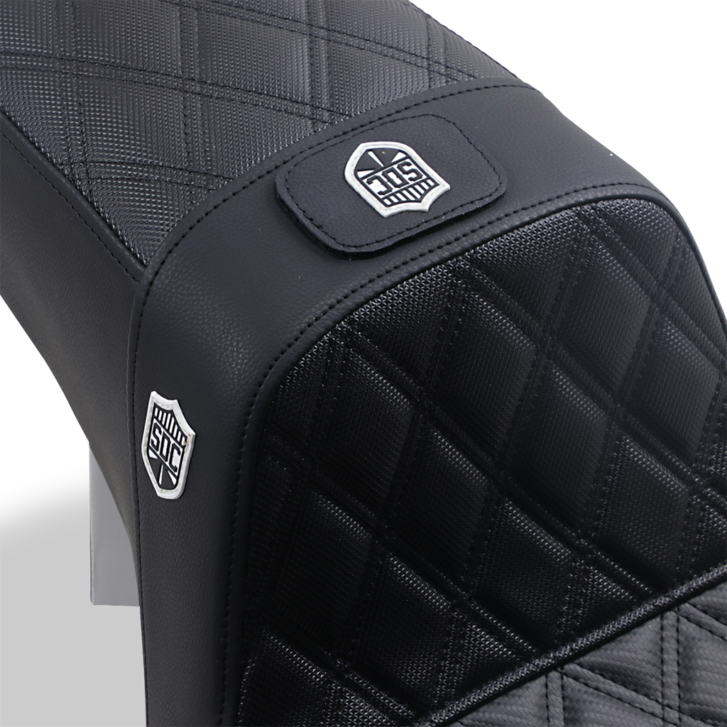 SADDLEMEN Pro Series SDC Performance Seat - w/ Backrest - Lattice Stitch/Lumbar Gripper - FLD/FXD '06-'17
