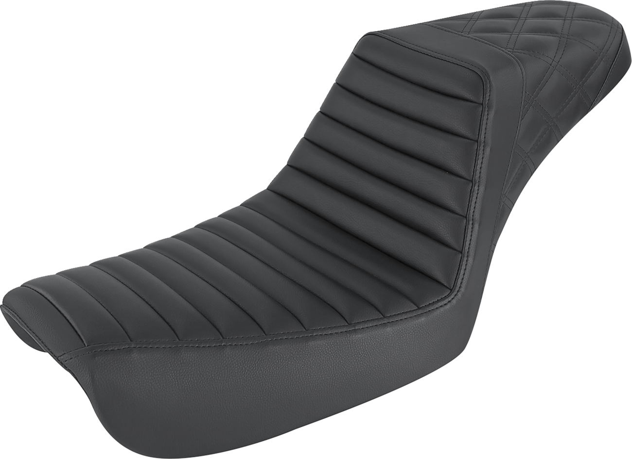 SADDLEMEN Step-Up Seat - Front Tuck-n-Roll/Rear Lattice Stitch - Black - FXD