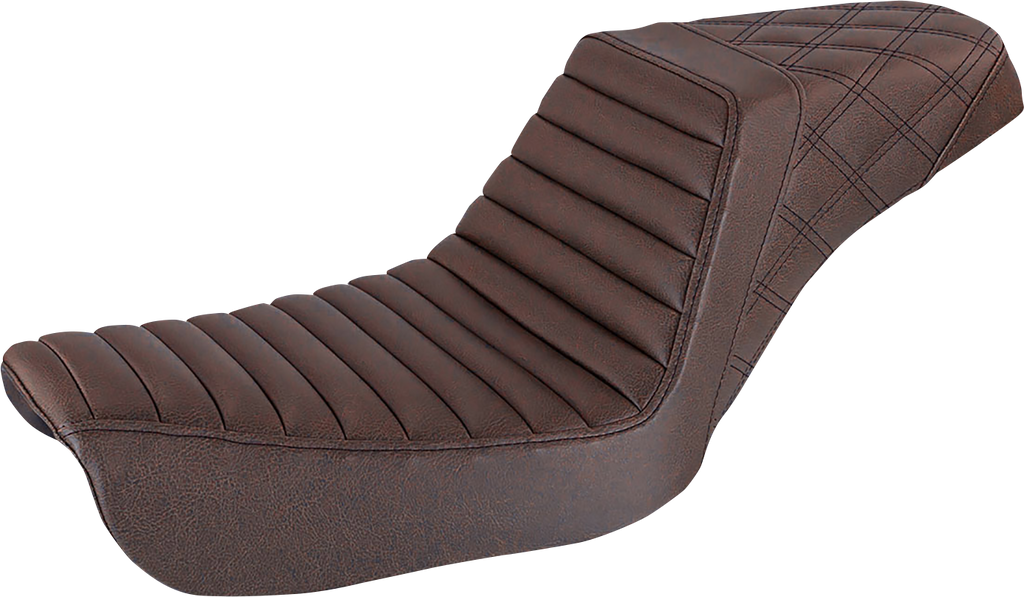 SADDLEMEN Step-Up Seat - Front Tuck-n-Roll/Rear Lattice Stitch - Brown - FXD