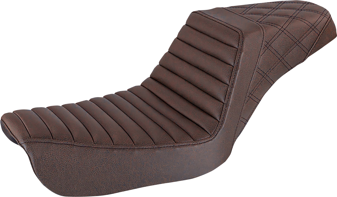 SADDLEMEN Step-Up Seat - Front Tuck-n-Roll/Rear Lattice Stitch - Brown - FXD