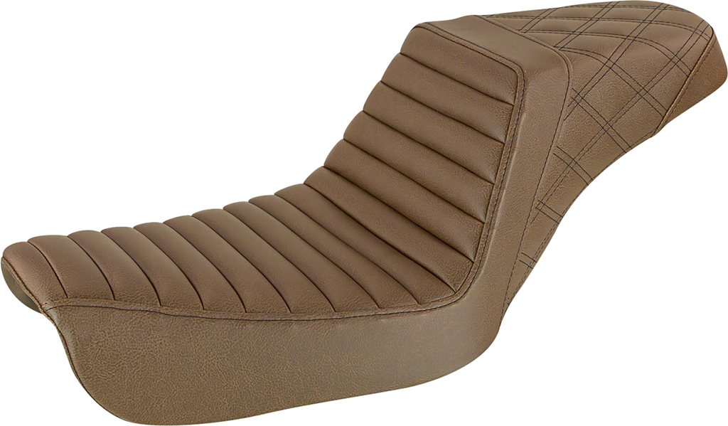 SADDLEMEN Step-Up Seat - Front Tuck-n-Roll/Rear Lattice Stitch - Brown - FXD
