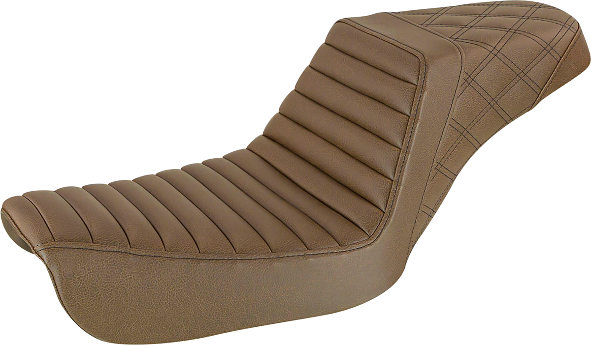 SADDLEMEN Step-Up Seat - Front Tuck-n-Roll/Rear Lattice Stitch - Brown - FXD