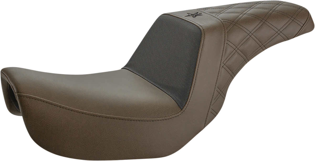 SADDLEMEN Unknown Industries Seat - Front Carbon Fiber/Black Gripper Lumbar/Rear Lattice Stitch - Dyna